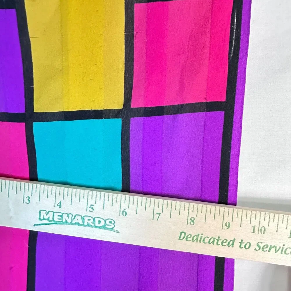 Vintage 80s Purple Multicolor Stained Glass Colorblock Rectangular Silk Scarf